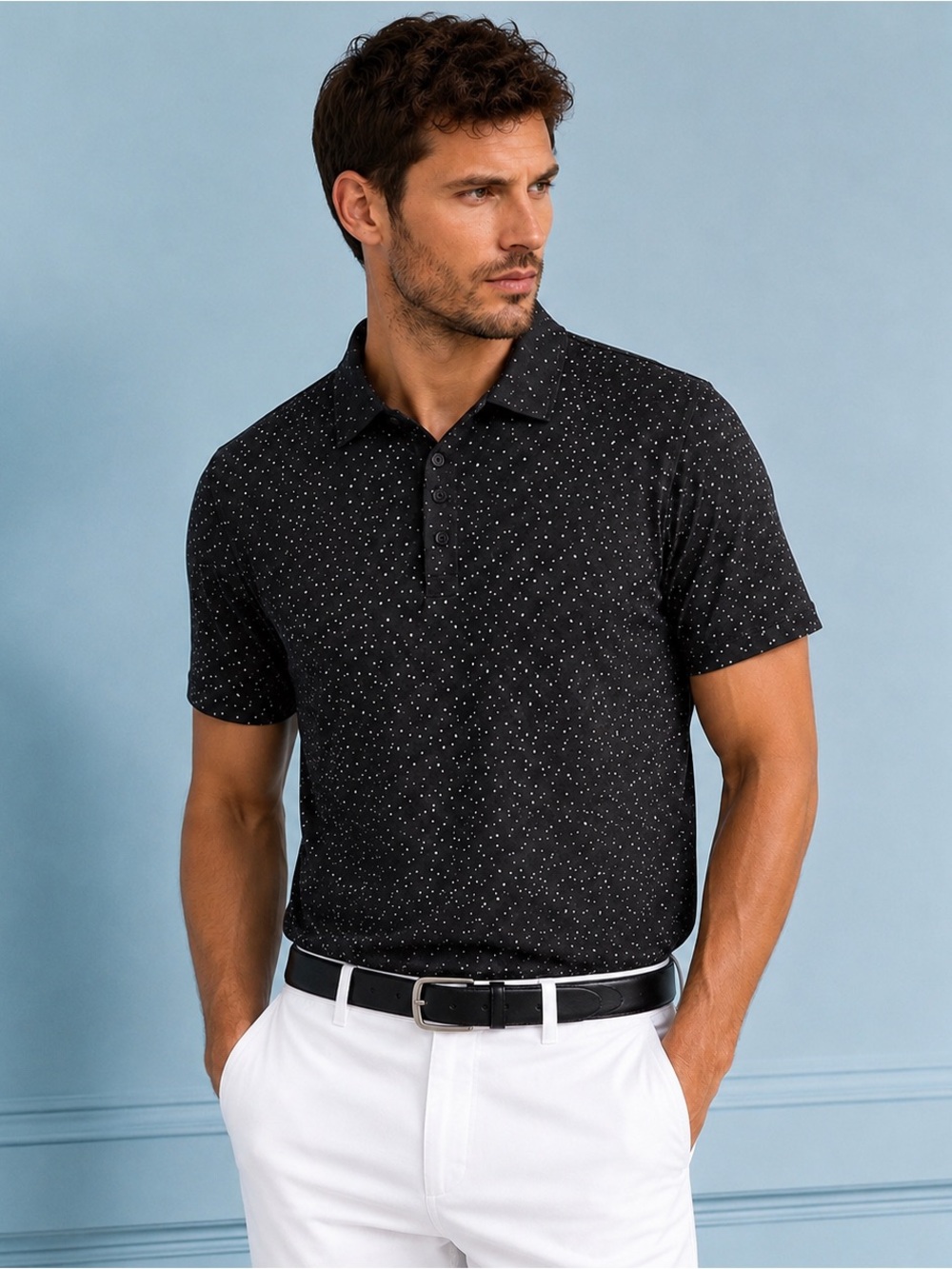 G/fore black and white speckled golf polo L